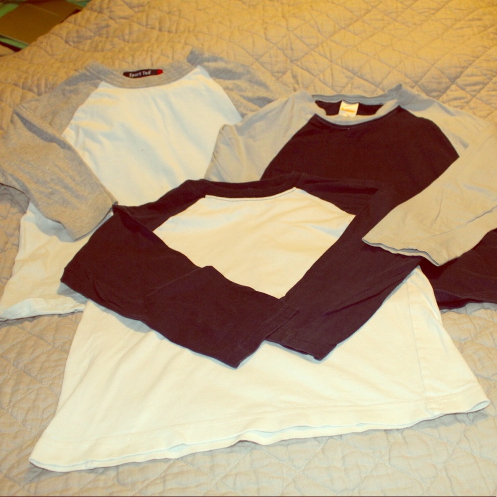 Three boys “baseball” t-shirts, 3/4 length, sz 6